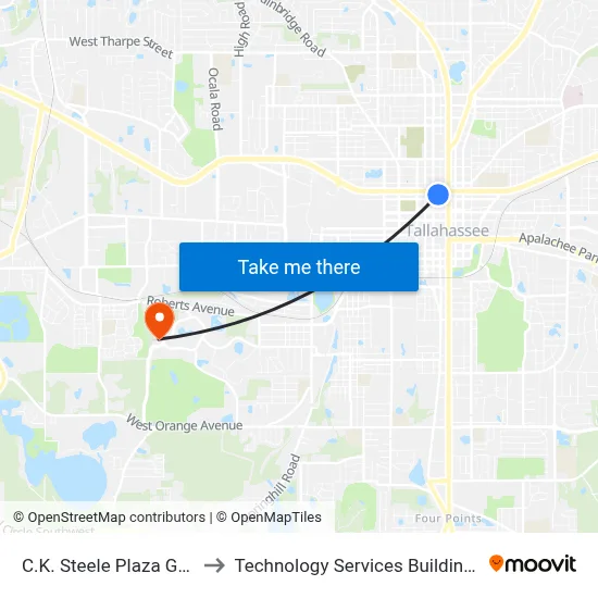 C.K. Steele Plaza Gate 14 to Technology Services Building (Elbit) map