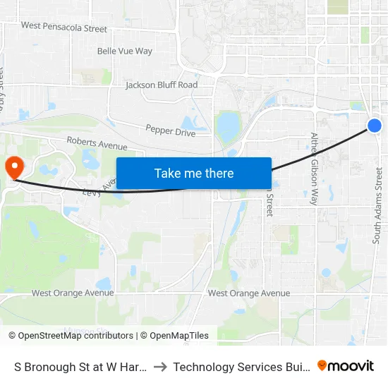 S Bronough St at W Harrison St Nb to Technology Services Building (Elbit) map