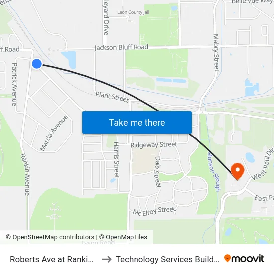 Roberts Ave at Rankin Ave Wb to Technology Services Building (Elbit) map