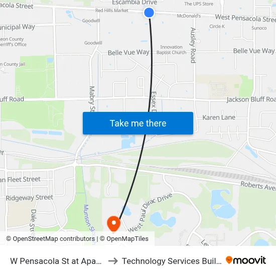 W Pensacola St at Apartments Eb to Technology Services Building (Elbit) map