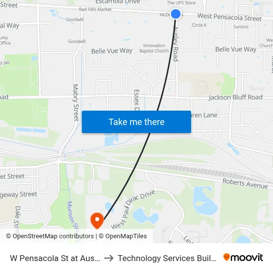W Pensacola St at Ausley Rd Eb to Technology Services Building (Elbit) map