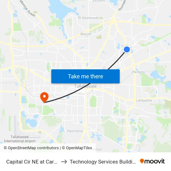 Capital Cir NE at Care Dr Nb to Technology Services Building (Elbit) map