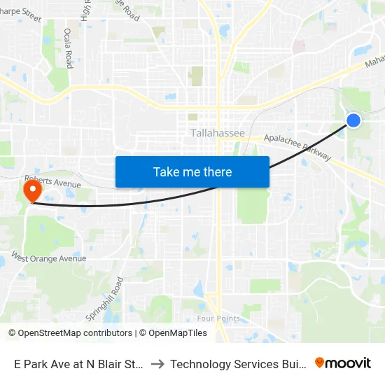 E Park Ave at N Blair Stone Rd Wb to Technology Services Building (Elbit) map
