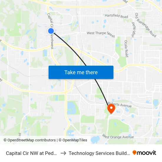 Capital Cir NW at Peddie Dr Sb to Technology Services Building (Elbit) map