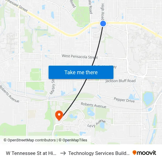 W Tennessee St at High Rd Eb to Technology Services Building (Elbit) map