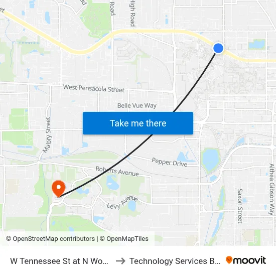W Tennessee St at N Woodward Ave Eb to Technology Services Building (Elbit) map