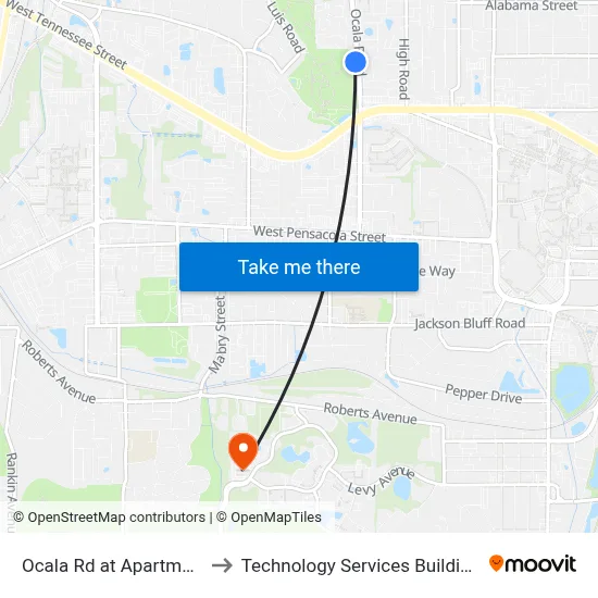 Ocala Rd at Apartments Sb to Technology Services Building (Elbit) map