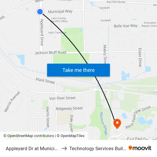 Appleyard Dr at Municipal Way Sb to Technology Services Building (Elbit) map