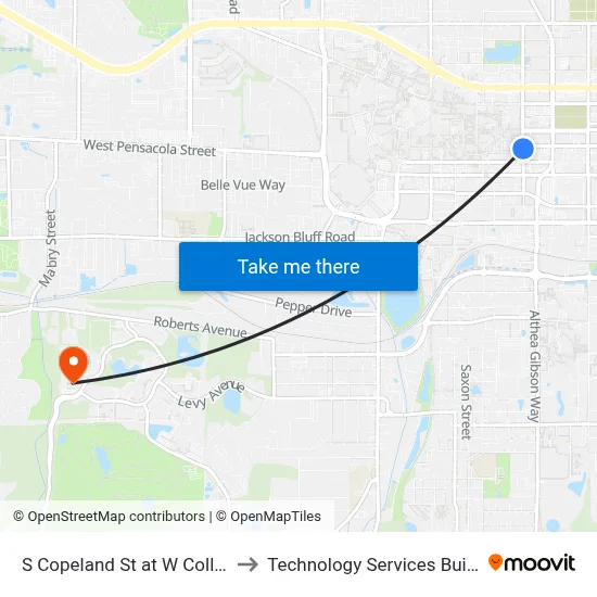 S Copeland St at W College Ave Nb to Technology Services Building (Elbit) map