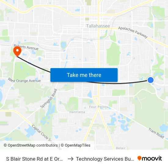 S Blair Stone Rd at E Orange Ave Nb to Technology Services Building (Elbit) map