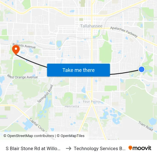 S Blair Stone Rd at Willow Bend Way Nb to Technology Services Building (Elbit) map