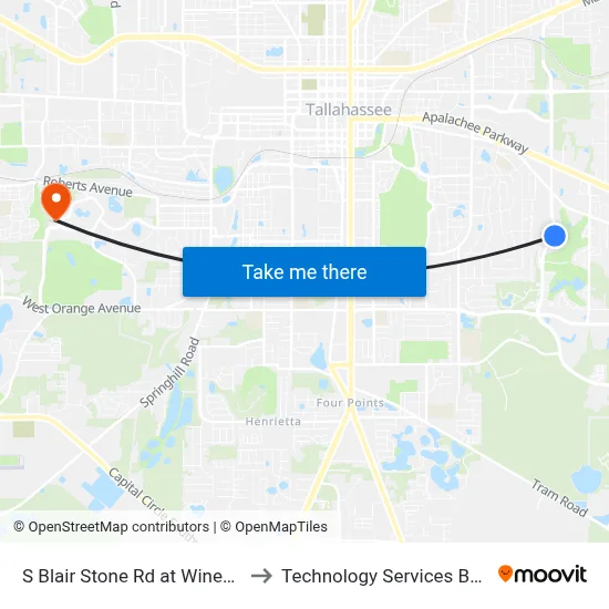 S Blair Stone Rd at Winewood Blvd Nb to Technology Services Building (Elbit) map