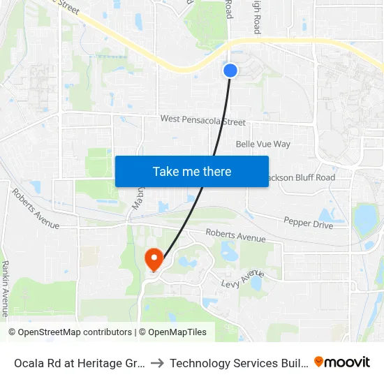 Ocala Rd at Heritage Grove Cir Nb to Technology Services Building (Elbit) map