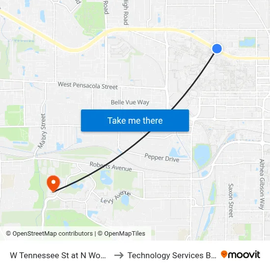 W Tennessee St at N Woodward Ave Wb to Technology Services Building (Elbit) map