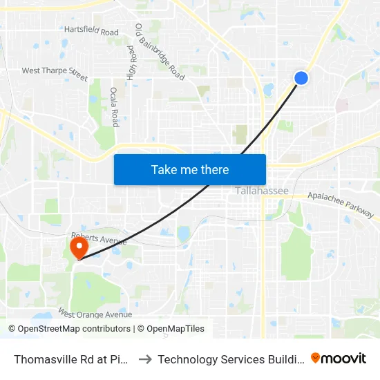 Thomasville Rd at Pine St Nb to Technology Services Building (Elbit) map
