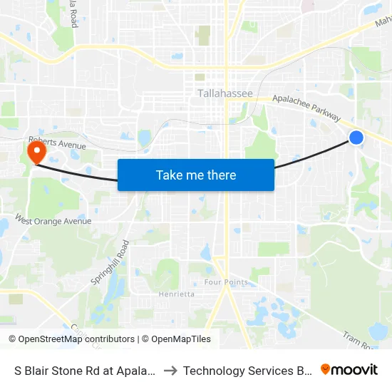 S Blair Stone Rd at Apalachee Pkwy Nb to Technology Services Building (Elbit) map