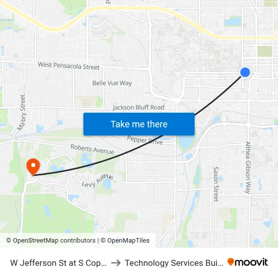 W Jefferson St at S Copeland St Sb to Technology Services Building (Elbit) map