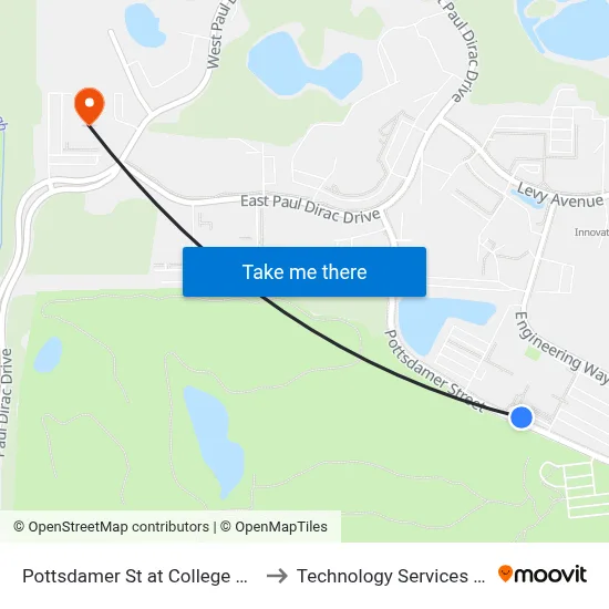 Pottsdamer St at College Of Engineering Nb to Technology Services Building (Elbit) map