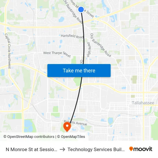 N Monroe St at Sessions Rd Sb to Technology Services Building (Elbit) map
