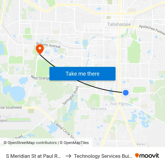 S Meridian St at Paul Russell Rd Sb to Technology Services Building (Elbit) map