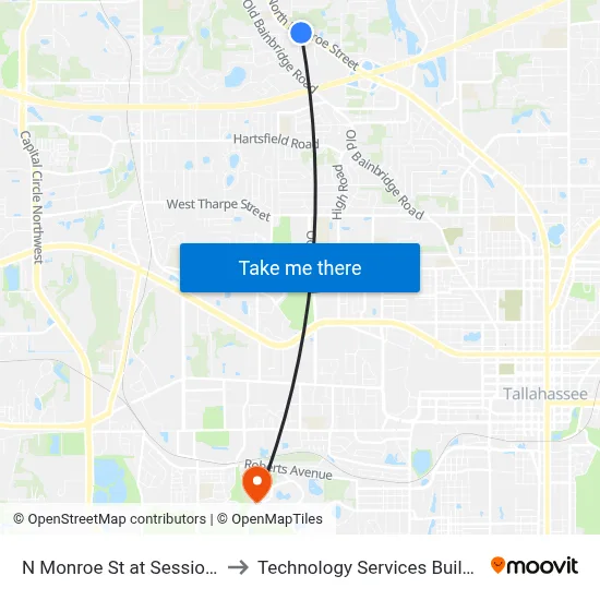 N Monroe St at Sessions Rd Nb to Technology Services Building (Elbit) map