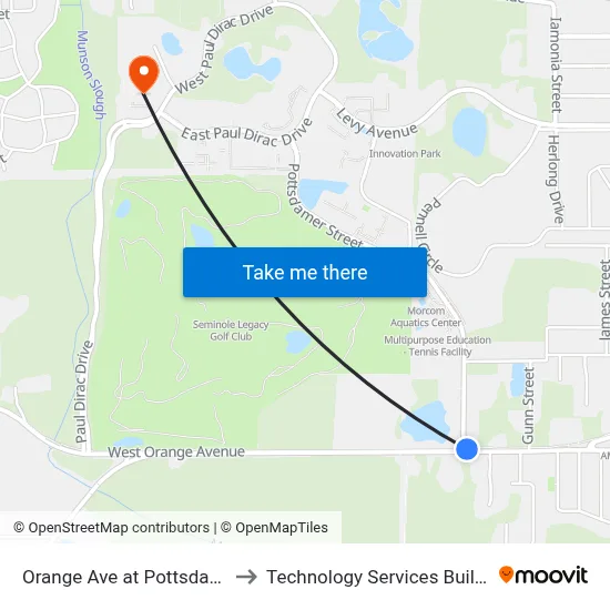 Orange Ave at Pottsdamer St Wb to Technology Services Building (Elbit) map