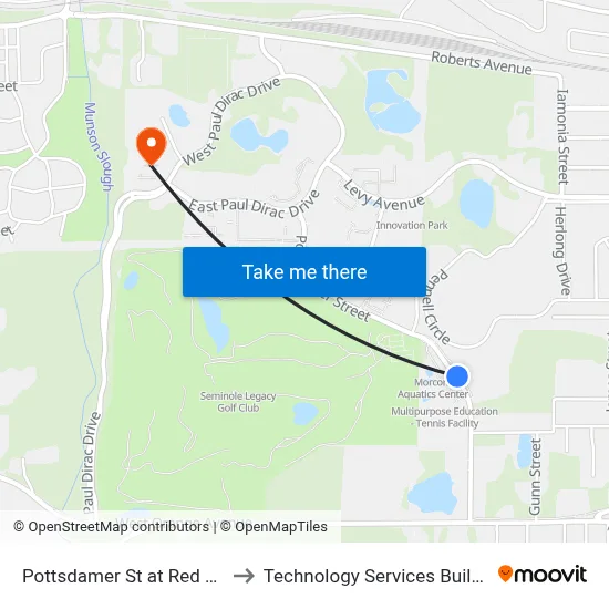 Pottsdamer St at Red Barber Nb to Technology Services Building (Elbit) map