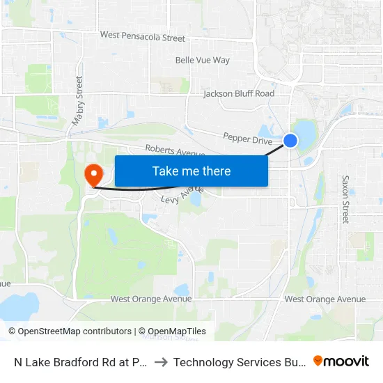 N Lake Bradford Rd at Pepper Dr Nb to Technology Services Building (Elbit) map