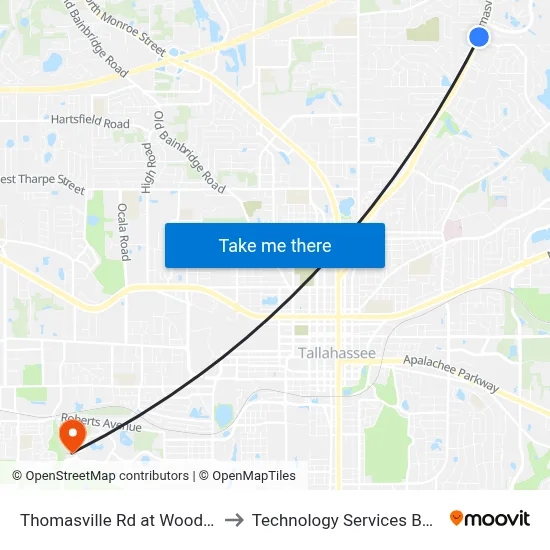 Thomasville Rd at Woodgate Way Nb to Technology Services Building (Elbit) map