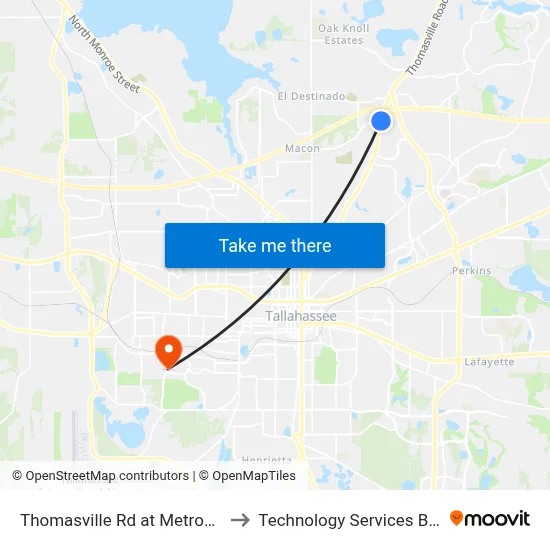 Thomasville Rd at Metropolitan Blvd Nb to Technology Services Building (Elbit) map