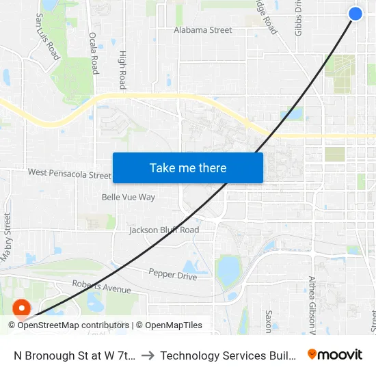 N Bronough St at W 7th Ave Sb to Technology Services Building (Elbit) map