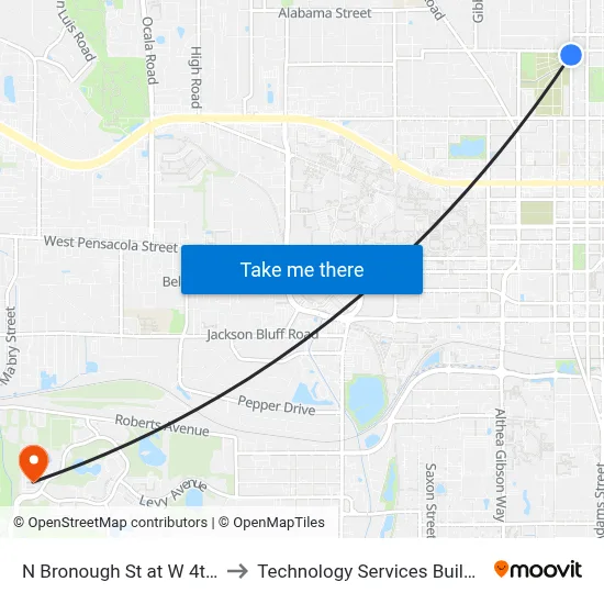 N Bronough St at W 4th Ave Sb to Technology Services Building (Elbit) map