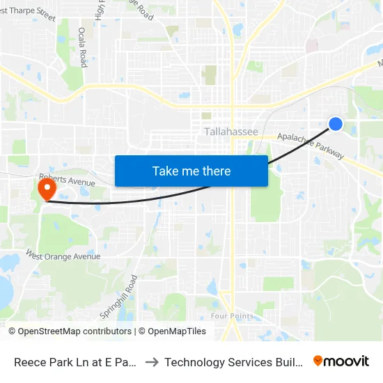 Reece Park Ln at E Park Ave Nb to Technology Services Building (Elbit) map