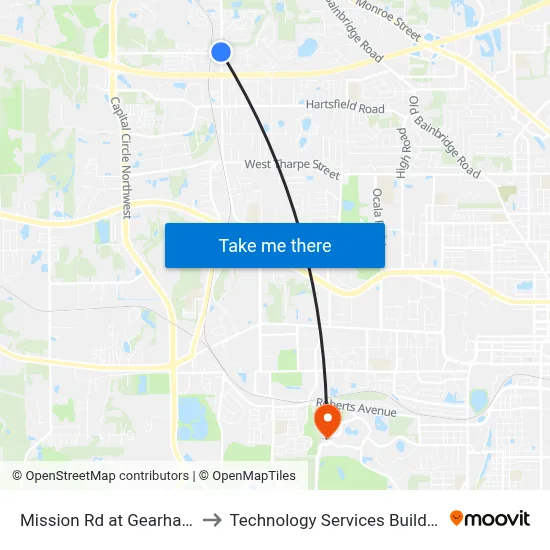 Mission Rd at Gearhart Rd Sb to Technology Services Building (Elbit) map