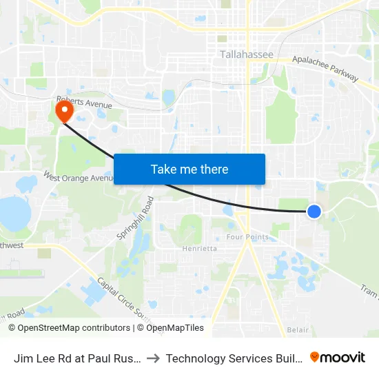 Jim Lee Rd at Paul Russell Rd Sb to Technology Services Building (Elbit) map