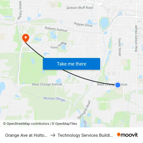 Orange Ave at Holton St Eb to Technology Services Building (Elbit) map
