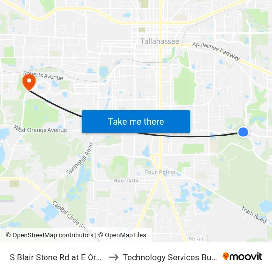 S Blair Stone Rd at E Orange Ave Sb to Technology Services Building (Elbit) map