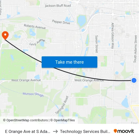E Orange Ave at S Adams St Wb to Technology Services Building (Elbit) map