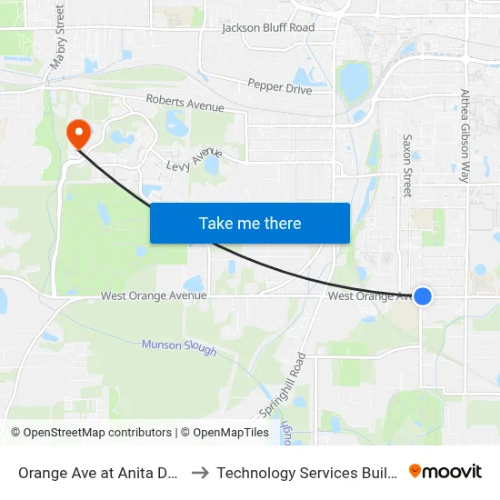 Orange Ave at Anita Davis Pl Wb to Technology Services Building (Elbit) map