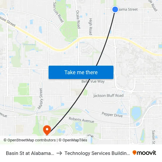 Basin St at Alabama St Nb to Technology Services Building (Elbit) map
