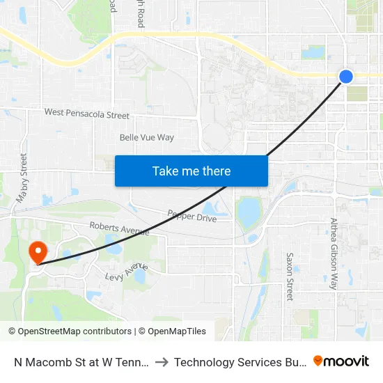 N Macomb St at W Tennessee St Nb to Technology Services Building (Elbit) map