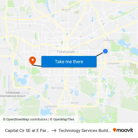 Capital Cir SE at E Park Ave Sb to Technology Services Building (Elbit) map