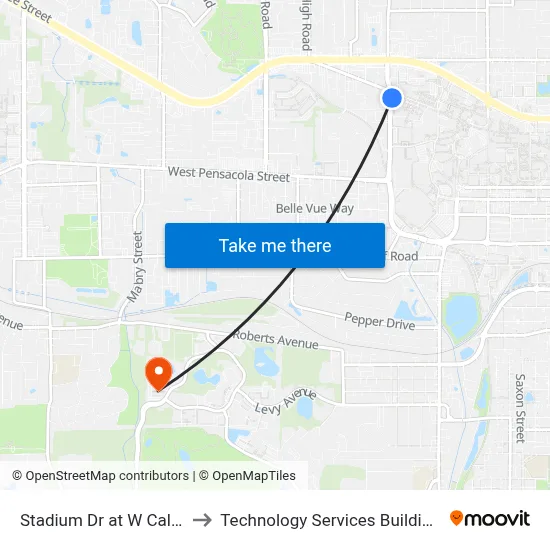 Stadium Dr at W Call St Nb to Technology Services Building (Elbit) map