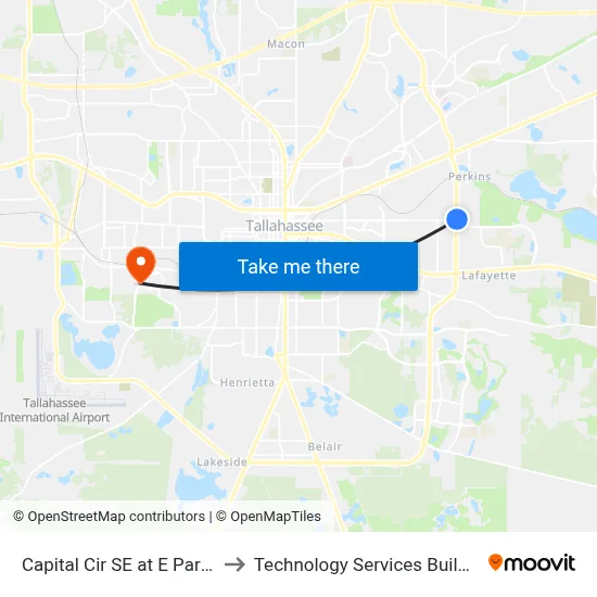 Capital Cir SE at E Park Ave Nb to Technology Services Building (Elbit) map
