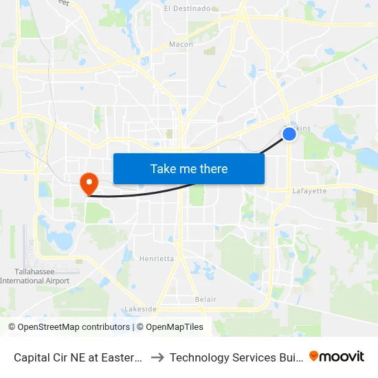 Capital Cir NE at Easterwood Dr Nb to Technology Services Building (Elbit) map