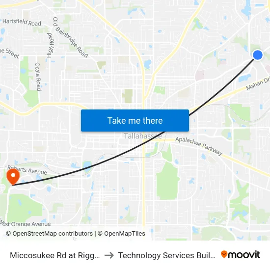 Miccosukee Rd at Riggins Rd Wb to Technology Services Building (Elbit) map