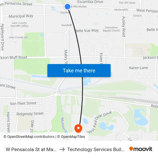W Pensacola St at Mabry St Eb to Technology Services Building (Elbit) map