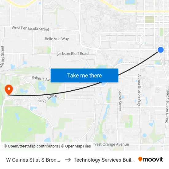 W Gaines St at S Bronough St Eb to Technology Services Building (Elbit) map