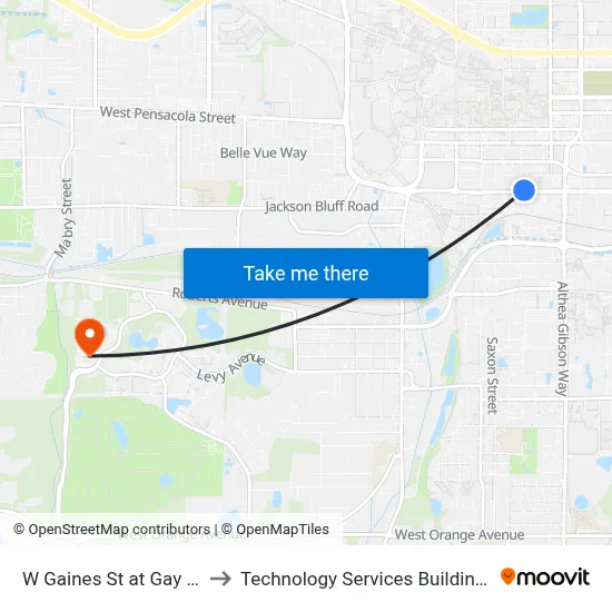 W Gaines St at Gay St Wb to Technology Services Building (Elbit) map