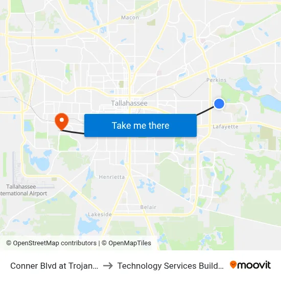 Conner Blvd at Trojan Trail Eb to Technology Services Building (Elbit) map